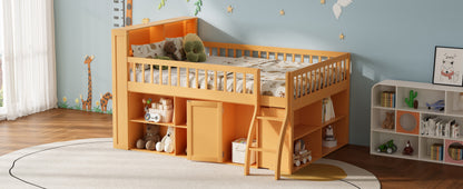 Natural Wood Loft Bed with LED Storage and Shelving for Kids Rooms for Bedroom