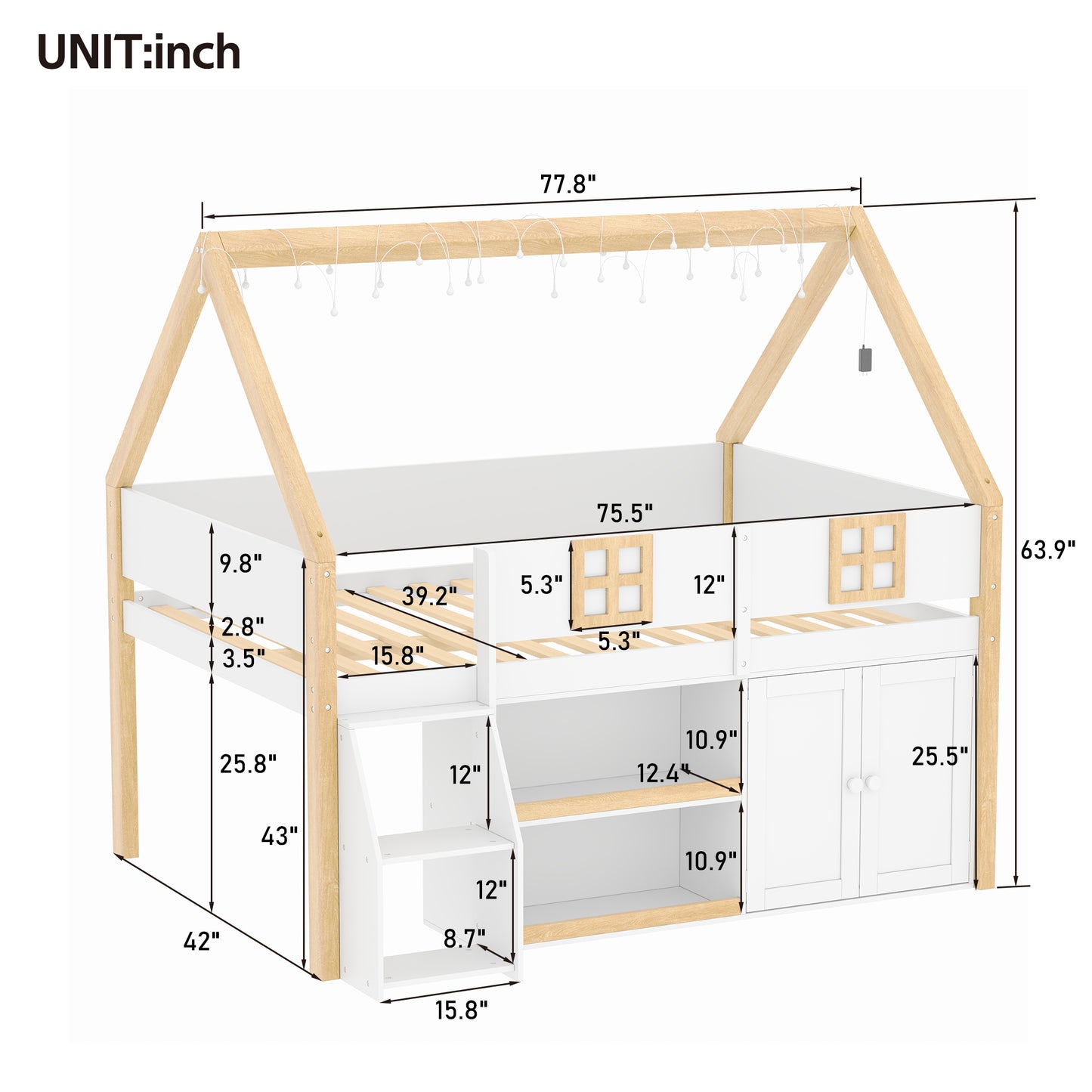 Twin Size Low Loft Bed with Storage Shelves