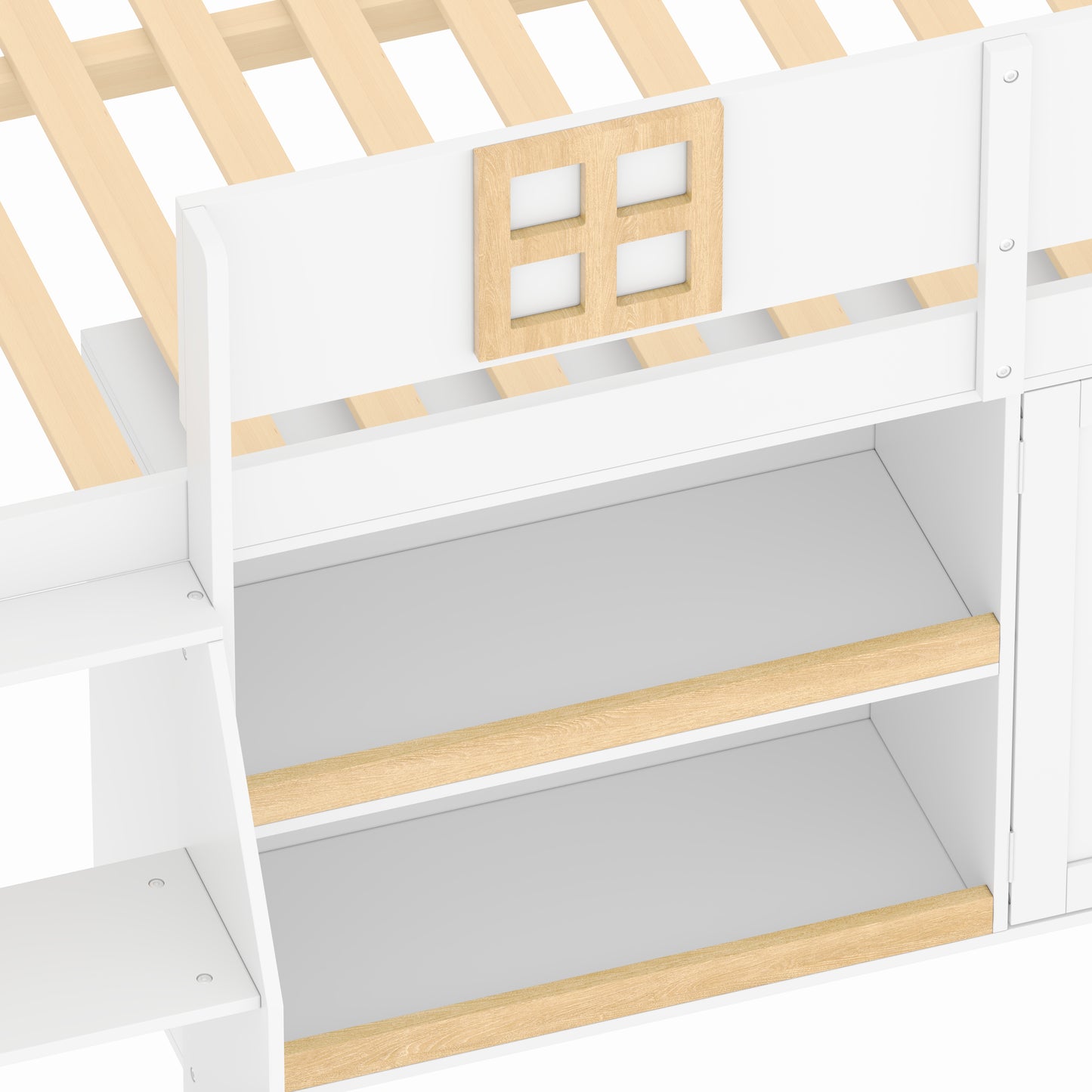 Twin Size Low Loft Bed with Storage Shelves