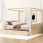 Wooden Canopy Bed with Storage Drawers, King size, Natural