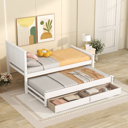 Twin Size Daybed with Trundle & Drawers - White Pine for Bedroom