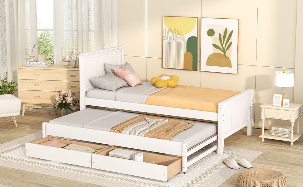 Twin Size Daybed with Trundle & Drawers - White Pine for Bedroom