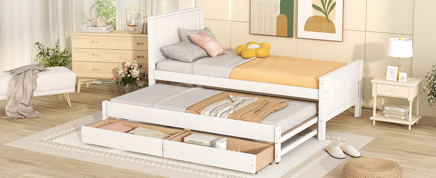 Twin Size Daybed with Trundle & Drawers - White Pine for Bedroom