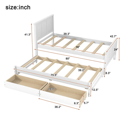 Twin Size Daybed with Trundle & Drawers - White Pine for Bedroom