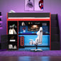 Gaming Loft Bed with Desk and Storage,LED Lights, Twin