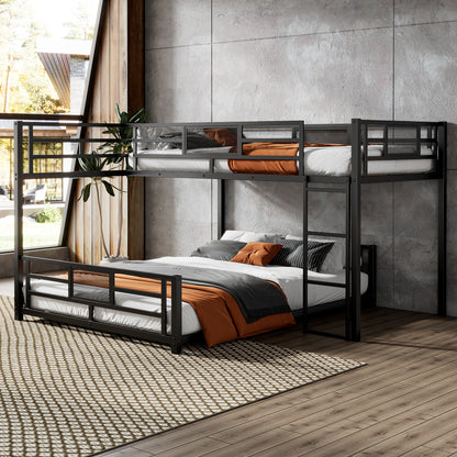 L-shaped Metal Twin over Full Size Bunk Bed, Black(Old SKU: N7090P196510B)