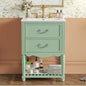 24'' Bathroom Vanity with Ceramic Sink, Bathroom Cabinet with Two Soft-Close Drawers and an Open Shelf, Vintage Elegant Wave Design