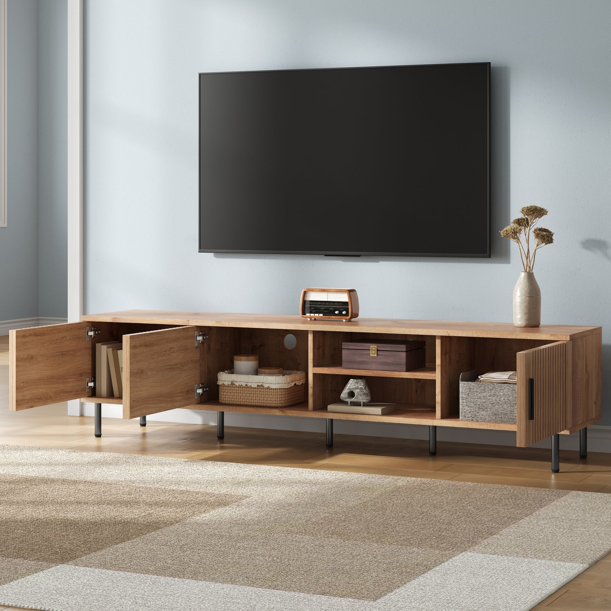 78 Inch Natural Wood TV Stand - Supports 85 Inch TVs for Living Room