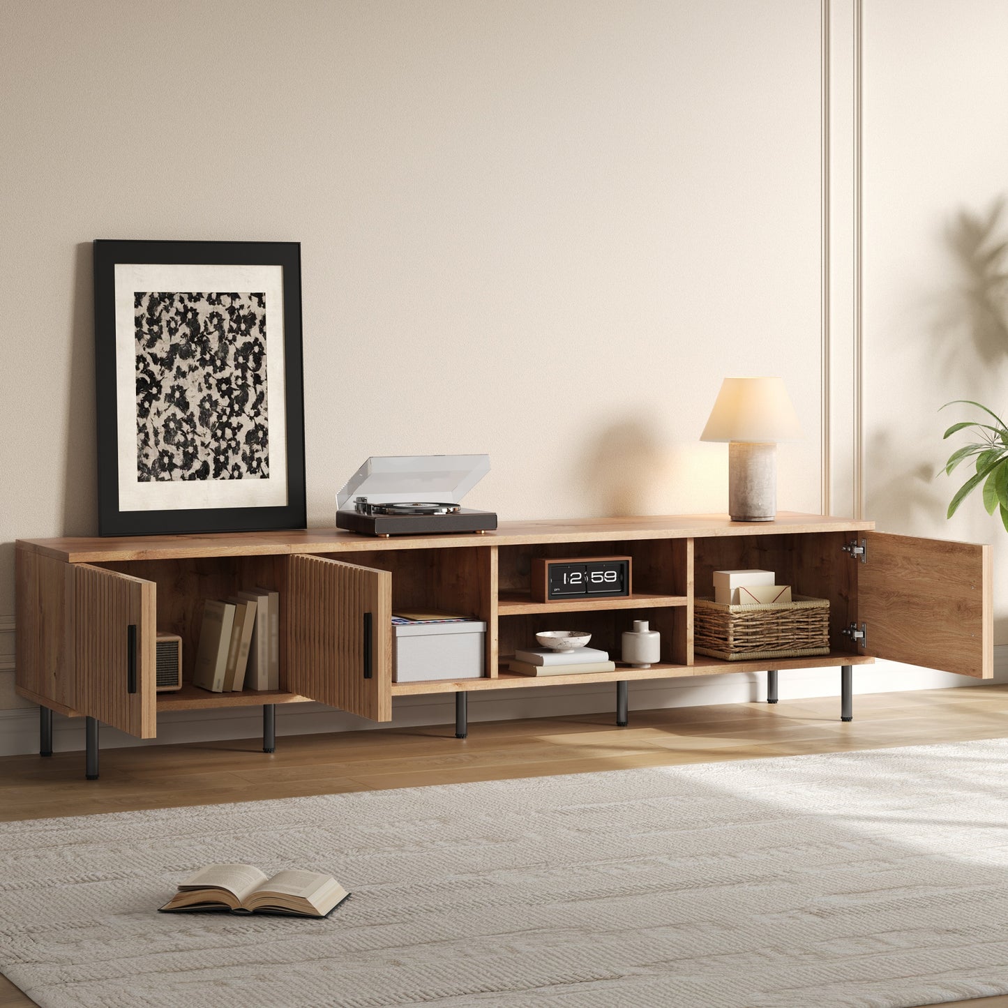 78 Inch Natural Wood TV Stand - Supports 85 Inch TVs for Living Room