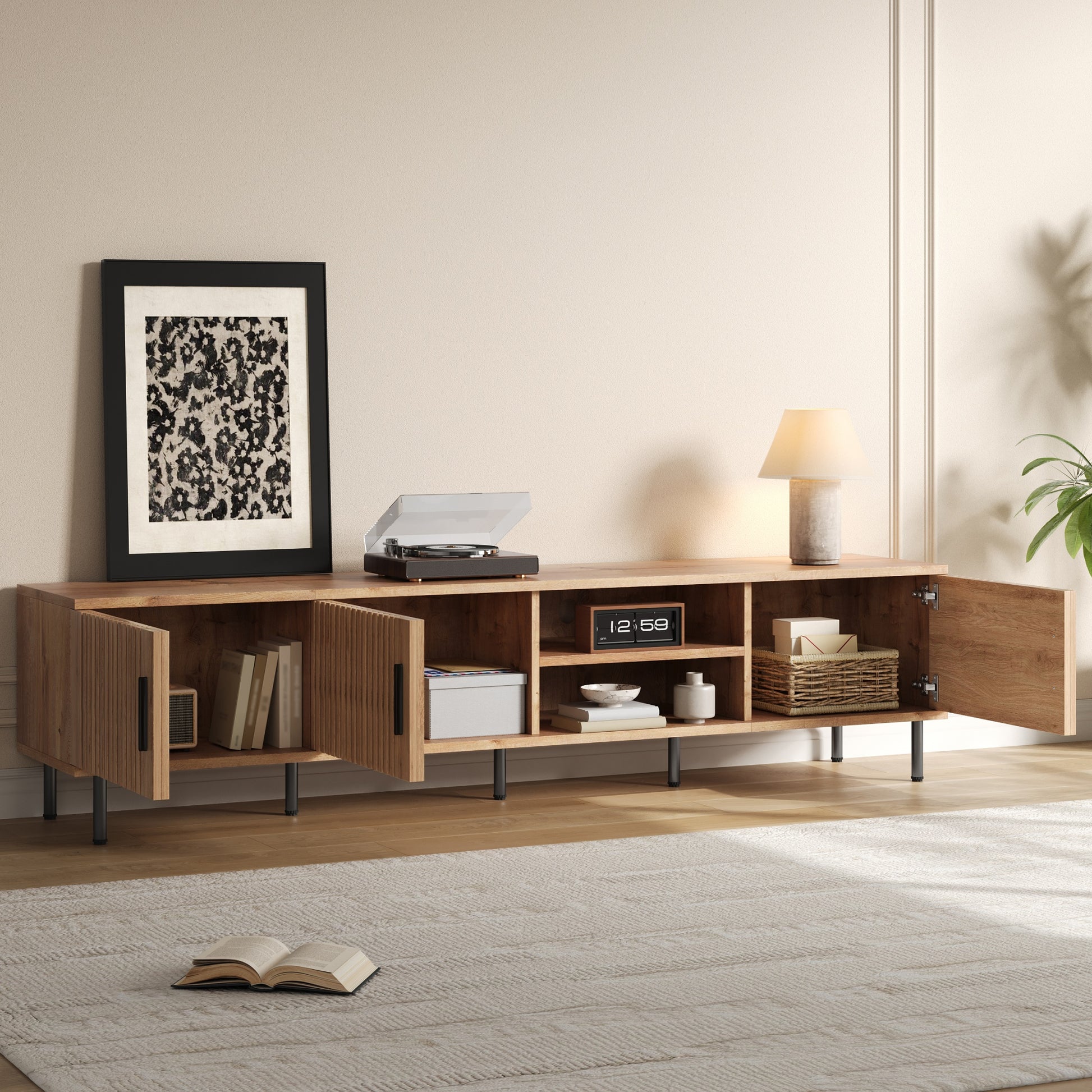 78 Inch Natural Wood TV Stand - Supports 85 Inch TVs for Living Room