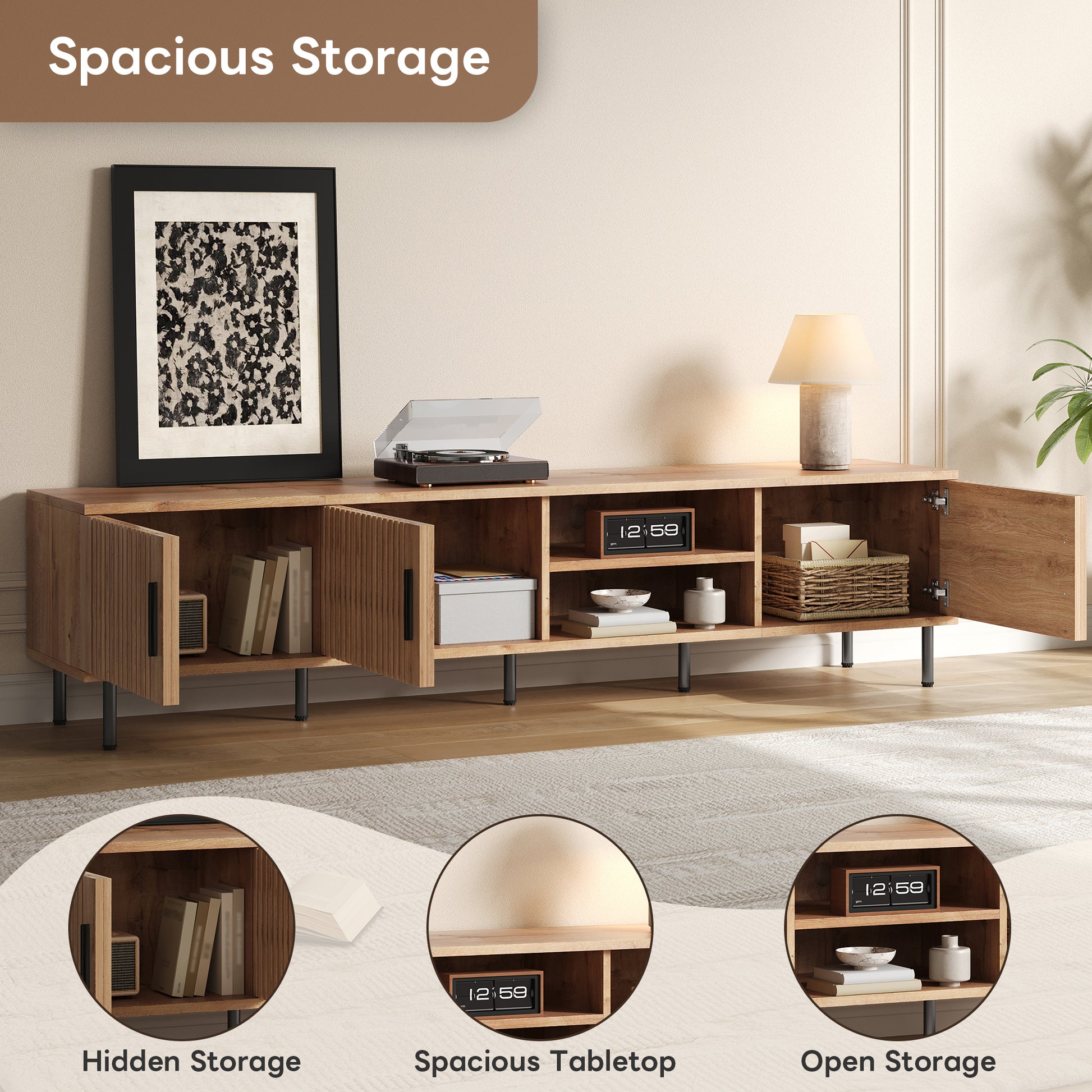 78 Inch Natural Wood TV Stand - Supports 85 Inch TVs for Living Room
