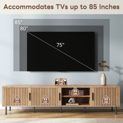 78 Inch Natural Wood TV Stand - Supports 85 Inch TVs for Living Room