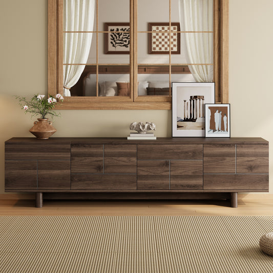 78 inch Modern TV Stand for TVs up to 85", Entertainment Center with with Solid Wood Legs, Cable Management, Push-Openers, Soft-Closing Hinges & Adjustable Shelves for Living Room
