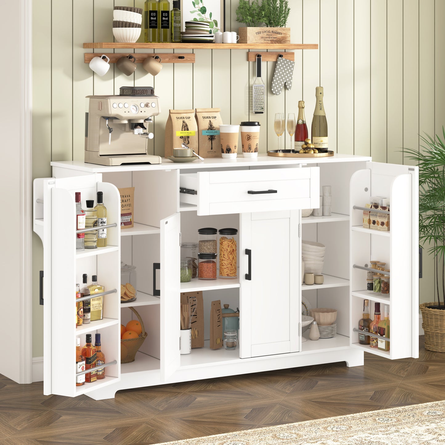 U-STYLE Sideboard Buffet Cabinet - 54.3" White MDF Storage