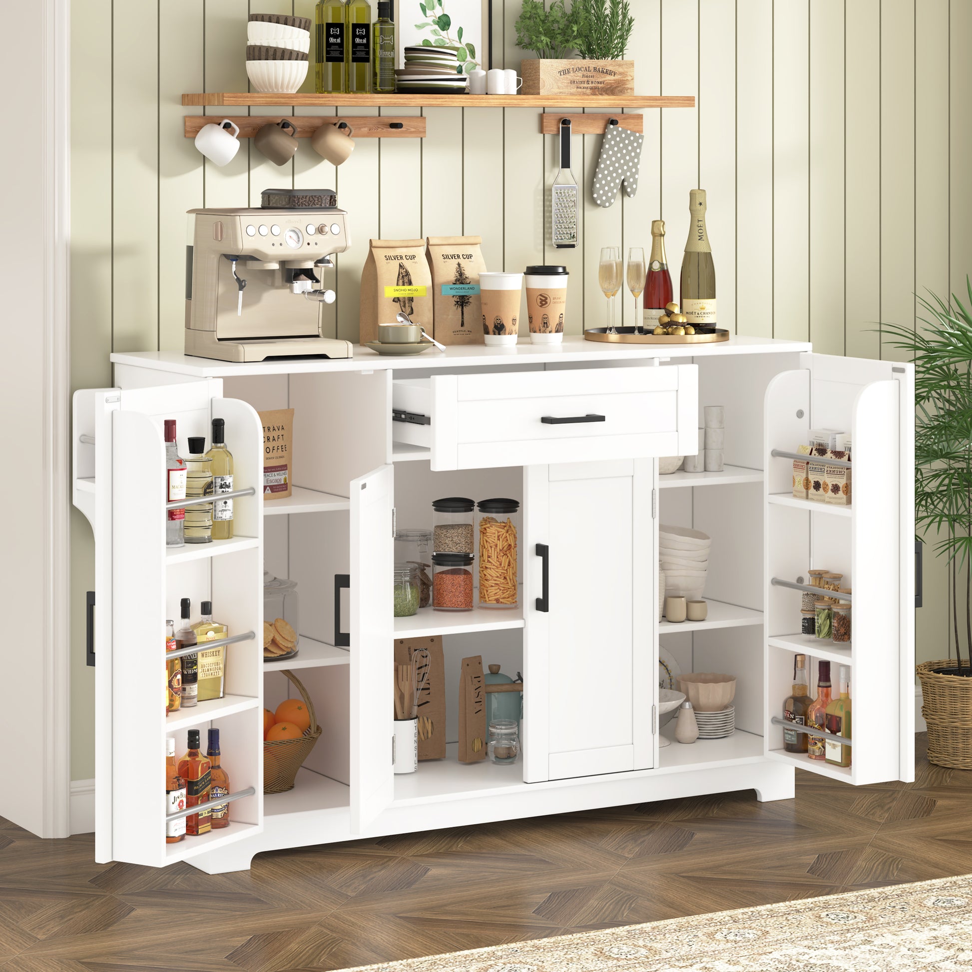 U-STYLE Sideboard Buffet Cabinet - 54.3" White MDF Storage