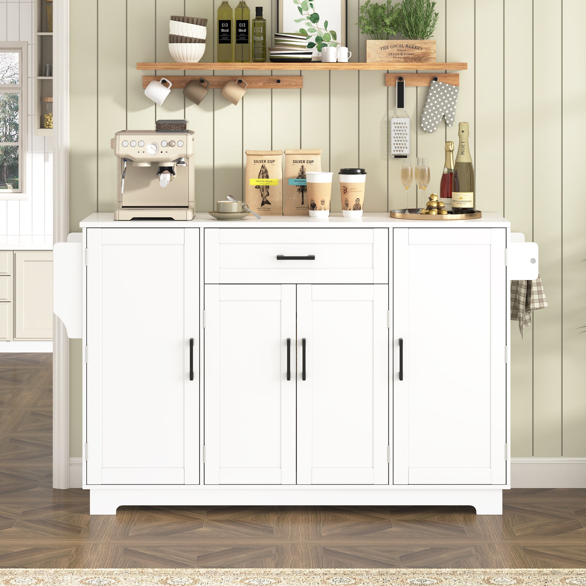 U-STYLE Sideboard Buffet Cabinet - 54.3" White MDF Storage