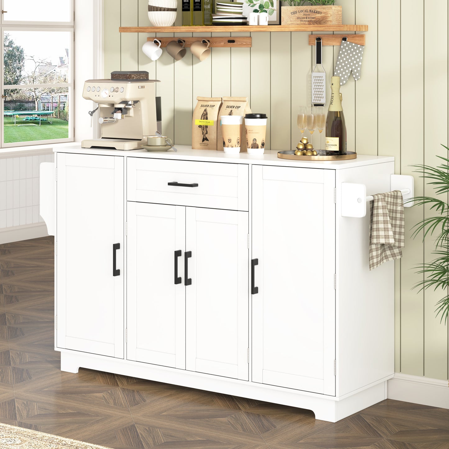 U-STYLE Sideboard Buffet Cabinet - 54.3" White MDF Storage