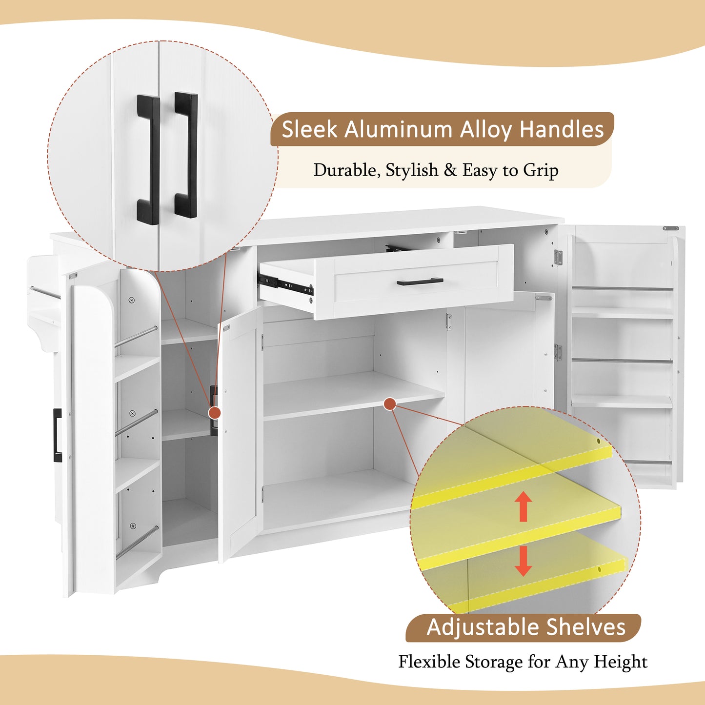 U-STYLE Sideboard Buffet Cabinet - 54.3" White MDF Storage