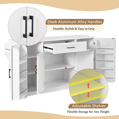 U-STYLE Sideboard Buffet Cabinet - 54.3" White MDF Storage