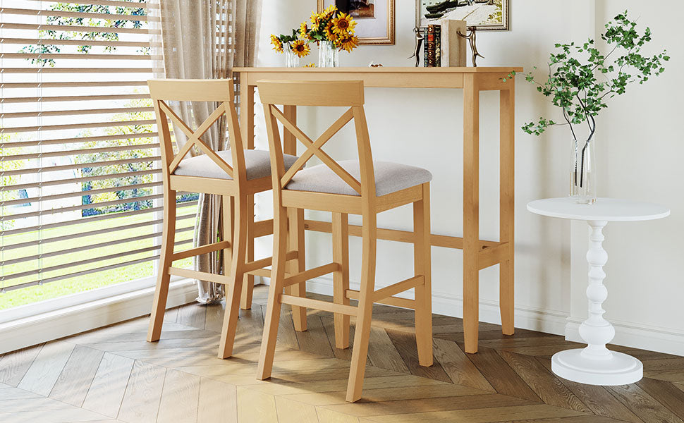 Acacia Wood Rectangular Dining Table Set with 2 Chairs