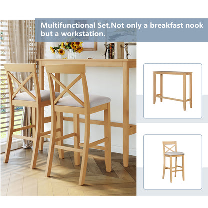 Acacia Wood Rectangular Dining Table Set with 2 Chairs