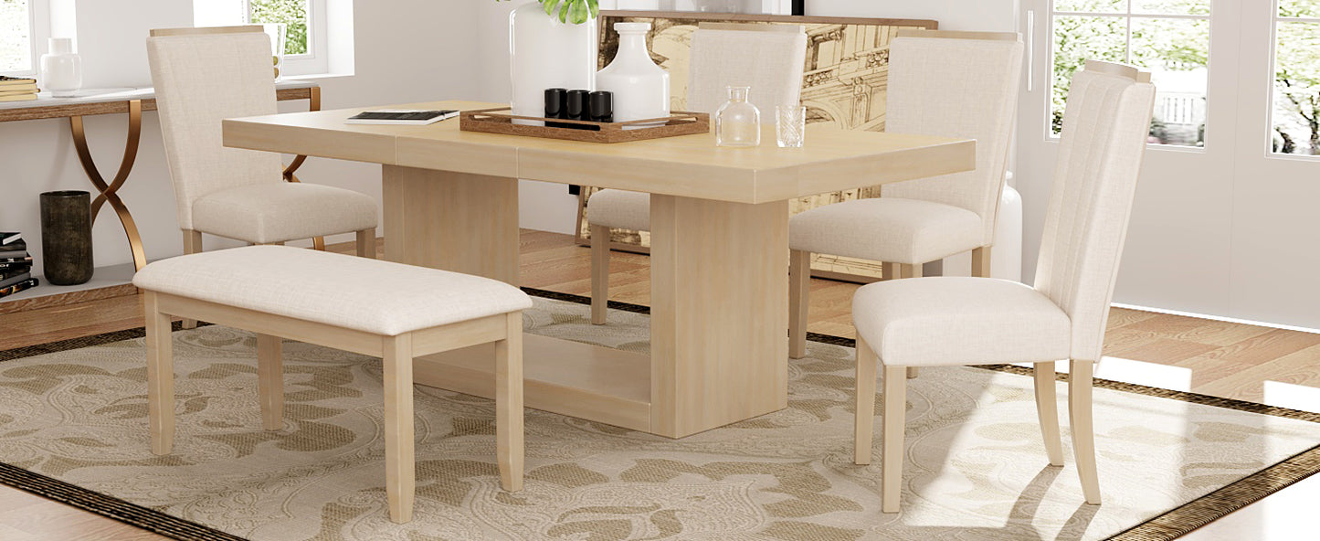 78" Extendable Rubberwood Dining Table Set with Bench & Chairs for Dining Room