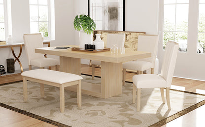 78" Extendable Rubberwood Dining Table Set with Bench & Chairs for Dining Room