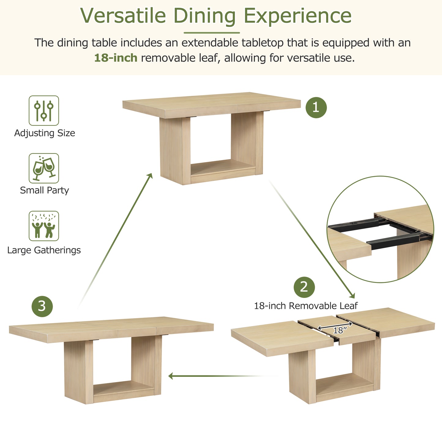 78" Extendable Rubberwood Dining Table Set with Bench & Chairs for Dining Room