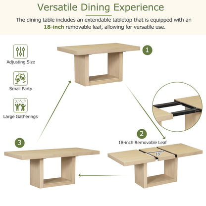 78" Extendable Rubberwood Dining Table Set with Bench & Chairs for Dining Room