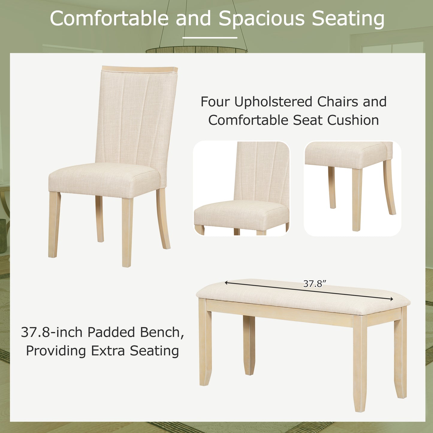 78" Extendable Rubberwood Dining Table Set with Bench & Chairs for Dining Room