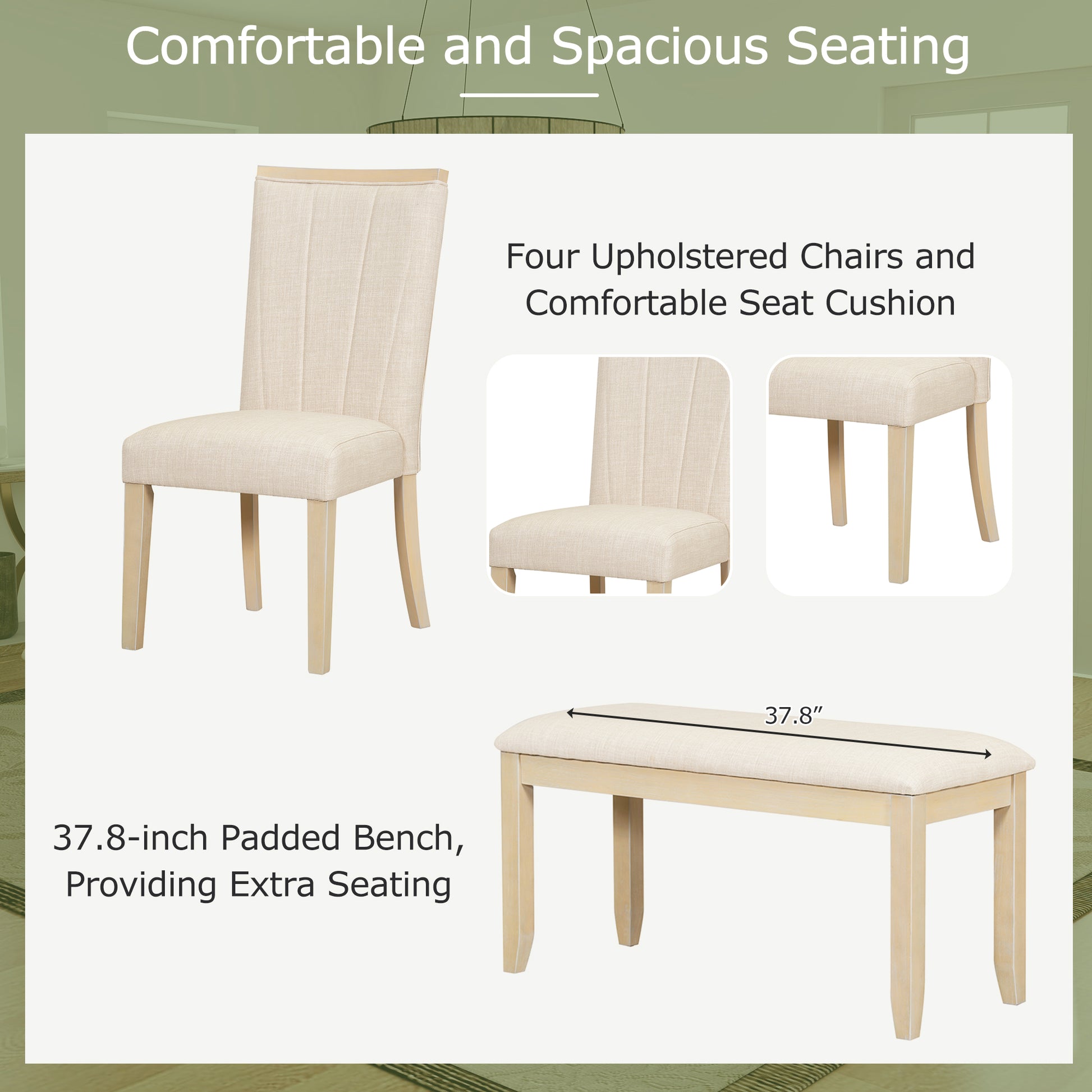 78" Extendable Rubberwood Dining Table Set with Bench & Chairs for Dining Room