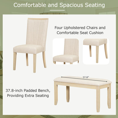 78" Extendable Rubberwood Dining Table Set with Bench & Chairs for Dining Room