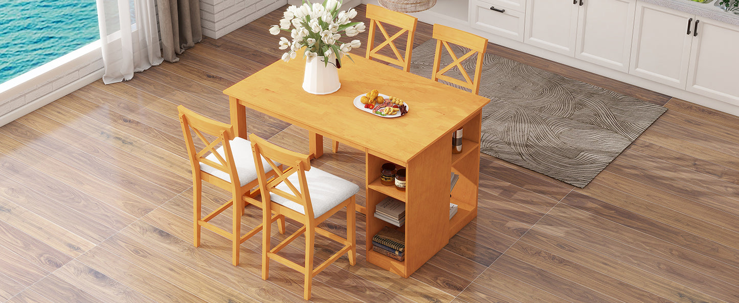 Farmhouse Counter Height Dining Set with 3-Tier Kitchen Storage Shelves