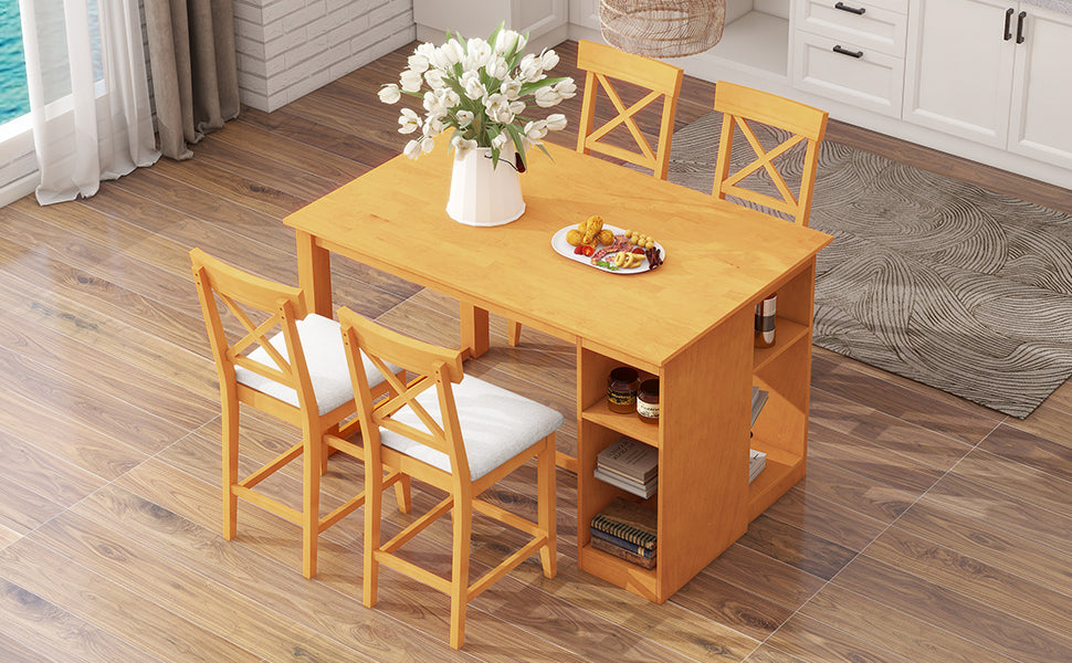 Farmhouse Counter Height Dining Set with 3-Tier Kitchen Storage Shelves