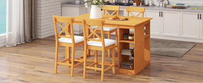 Farmhouse Counter Height Dining Set with 3-Tier Kitchen Storage Shelves