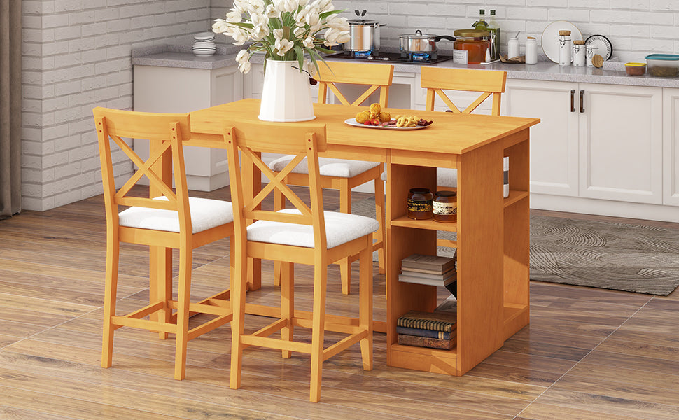 Farmhouse Counter Height Dining Set with 3-Tier Kitchen Storage Shelves
