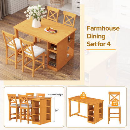 Farmhouse Counter Height Dining Set with 3-Tier Kitchen Storage Shelves