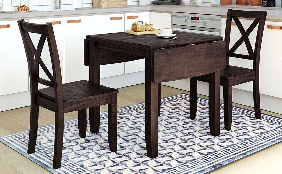 Espresso Wood Drop Leaf Dining Table Set - 3 Piece Breakfast Nook for Dining Room