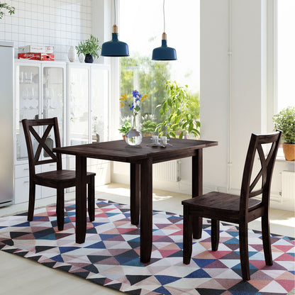 Espresso Wood Drop Leaf Dining Table Set - 3 Piece Breakfast Nook for Dining Room