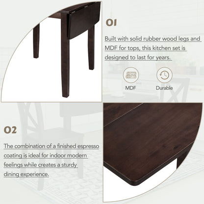 Espresso Wood Drop Leaf Dining Table Set - 3 Piece Breakfast Nook for Dining Room