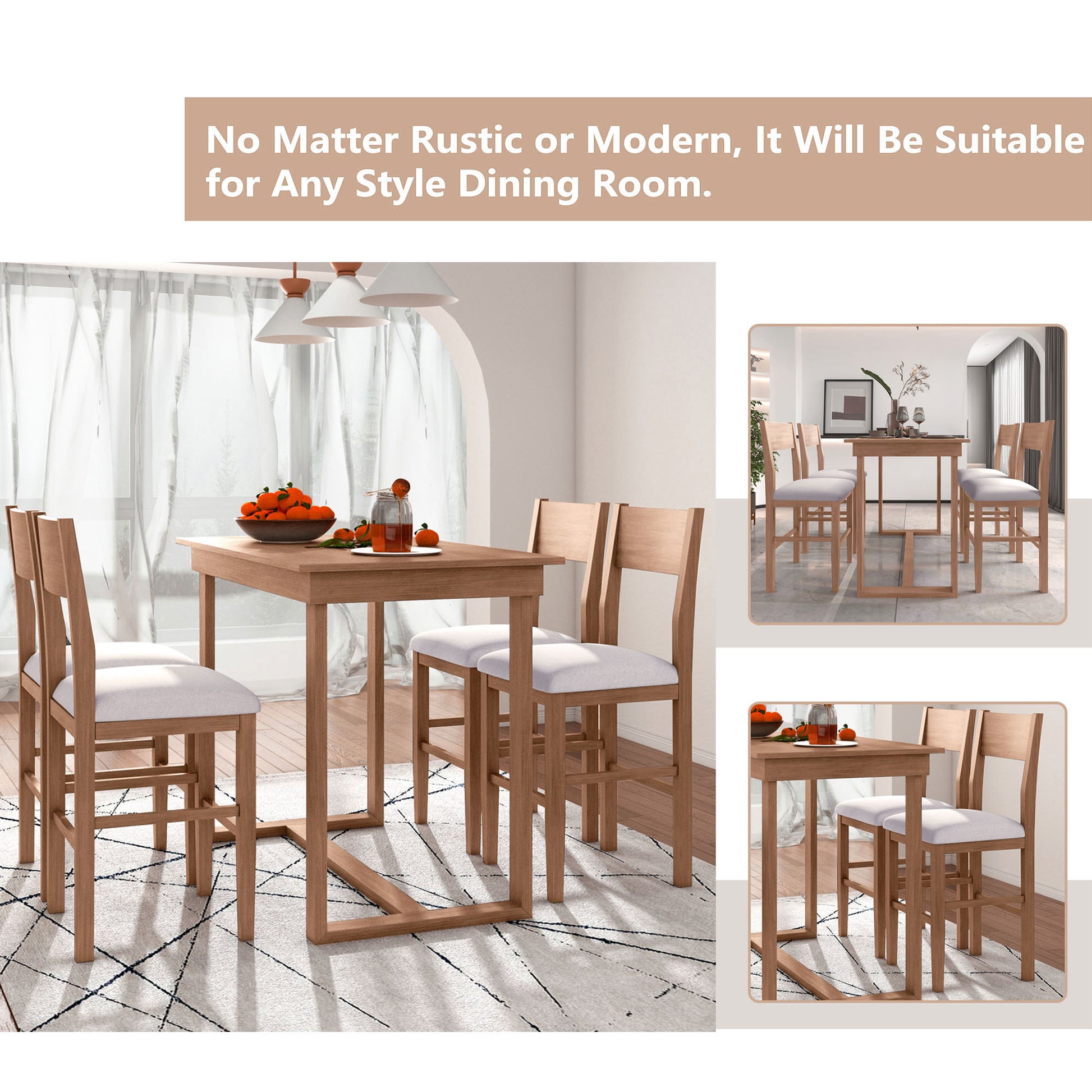 Farmhouse Counter Height Dining Table Set - 5 Piece Brown for Dining Room