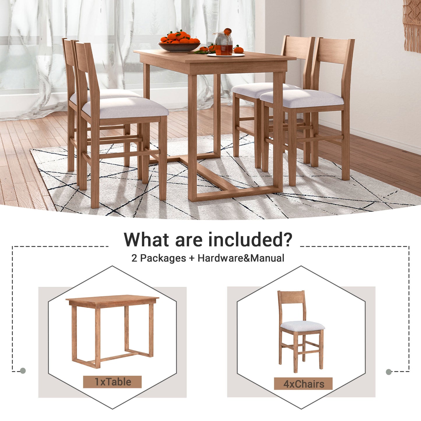 Farmhouse Counter Height Dining Table Set - 5 Piece Brown for Dining Room