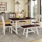 TOPMAX 6-Piece Wood Dining Table Set Kitchen Table Set with Long Bench and 4 Dining Chairs, Farmhouse Style, Espresso+White(old sku:SP000256)