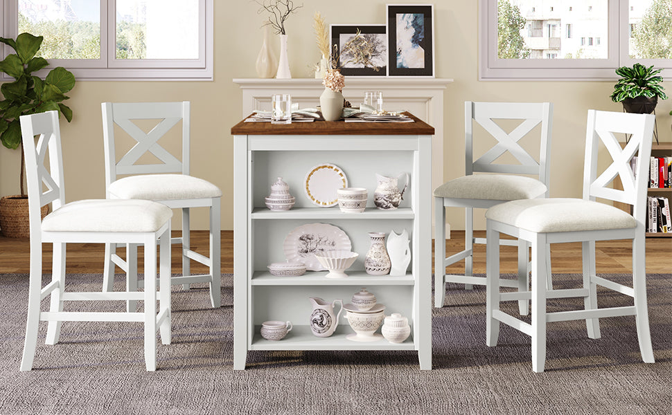 White Rectangular Dining Table Set with 4 Chairs for Dining Room