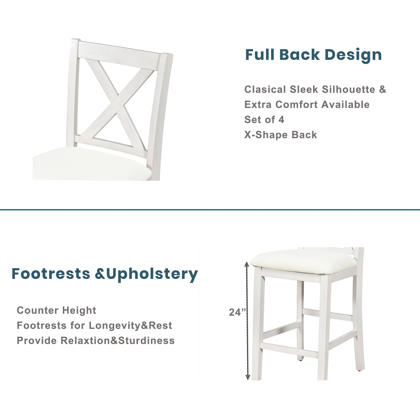 White Rectangular Dining Table Set with 4 Chairs for Dining Room