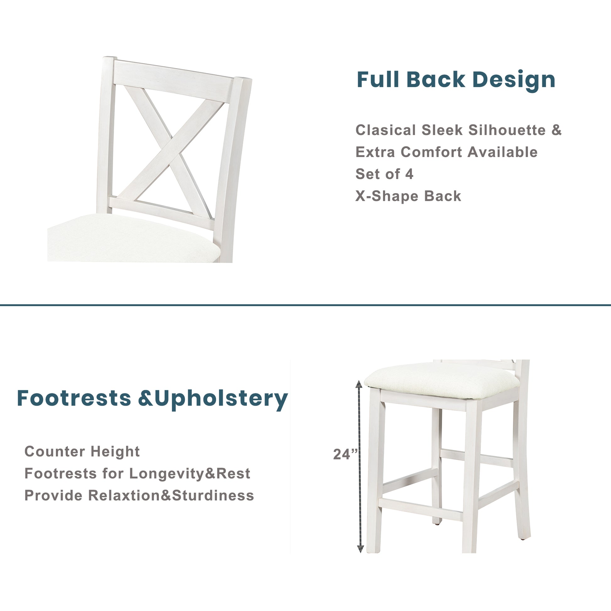 White Rectangular Dining Table Set with 4 Chairs for Dining Room