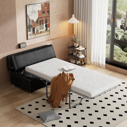 Twin Size Folding Ottoman Sleeper Bed with Mattress Convertible Guest Bed  Black