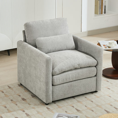 31.9" Cozy Upholstered Armchair Oversized Comfy Cloud Sofa Double Cushion Single Sofa Plush Cushion Armchair for Living Room, Light Grey