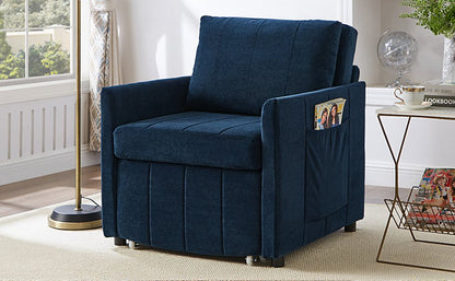 Living Room Blue Chenille Convertible Sofa Bed - 31.5" Pull Out Sleeper with Storage