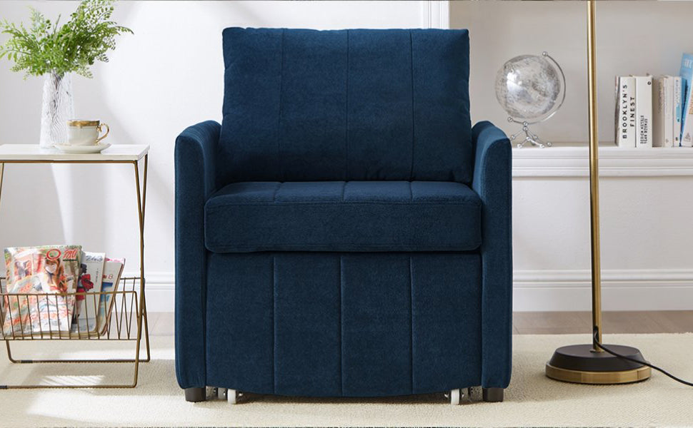 Living Room Blue Chenille Convertible Sofa Bed - 31.5" Pull Out Sleeper with Storage